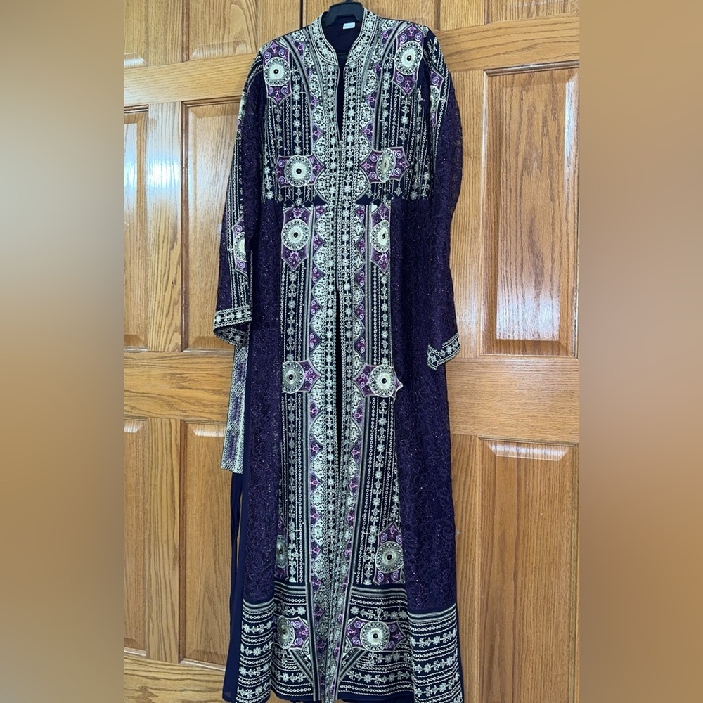Women’s Plus Size 3pc Abaya Thobe Kaftan Purple Embroidery Dress Sz 6 US 22W 3X - Picture 4 of 16